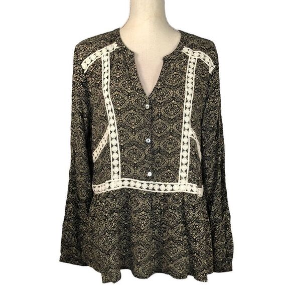 Entro Women’s Top Long Sleeve Black/Cream Lace Size Large - Picture 1 of 10